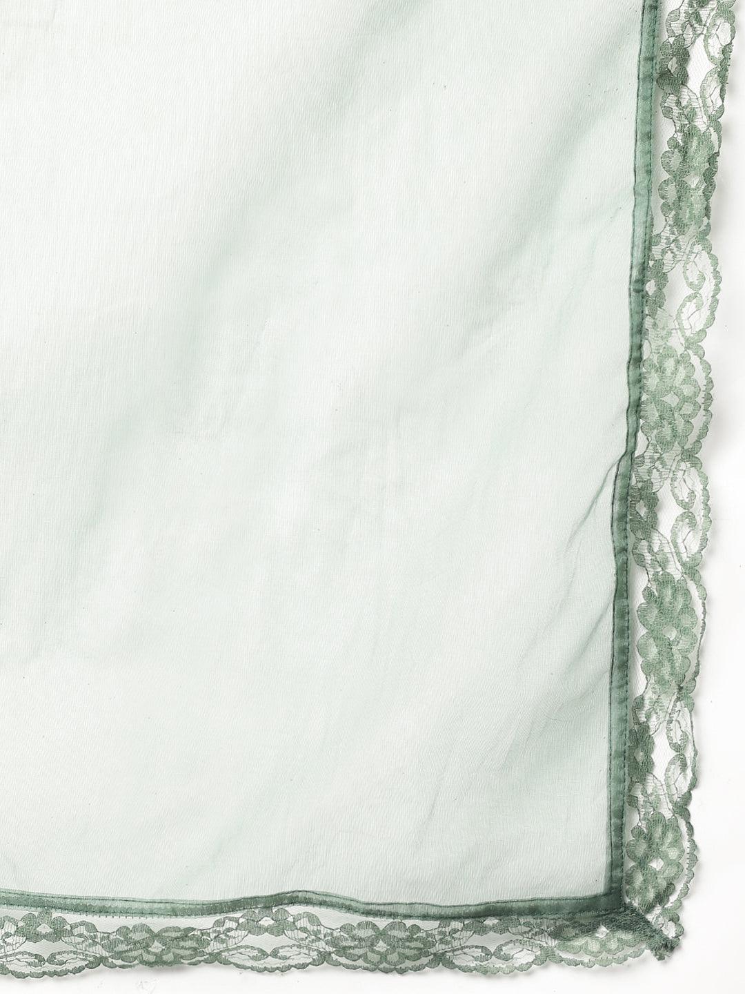  Green Burn out Velvet Kurta Harem Pant with Organza Dupatta  