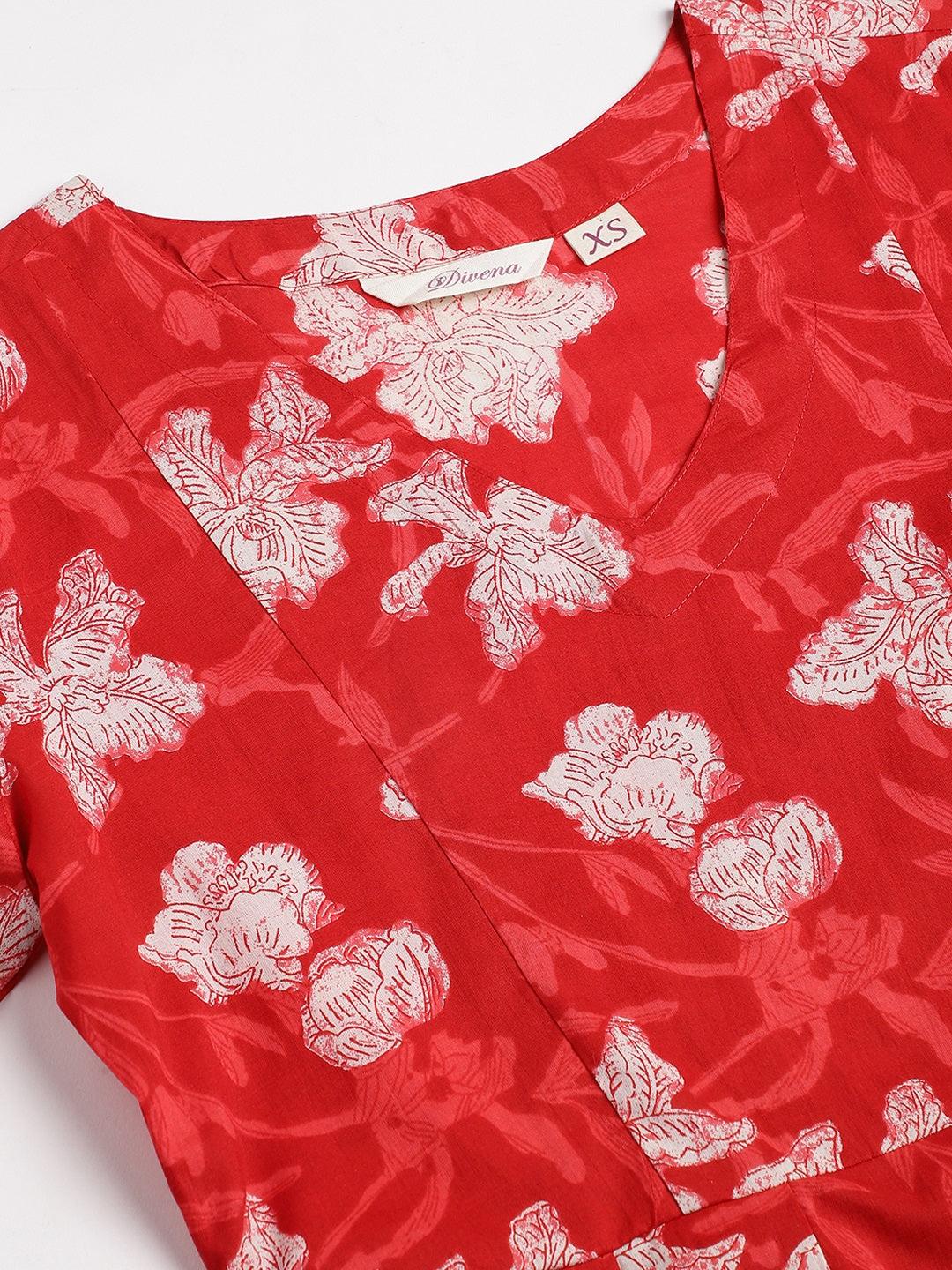  Red Cotton Peplum Top Pant Co-ords Sets 