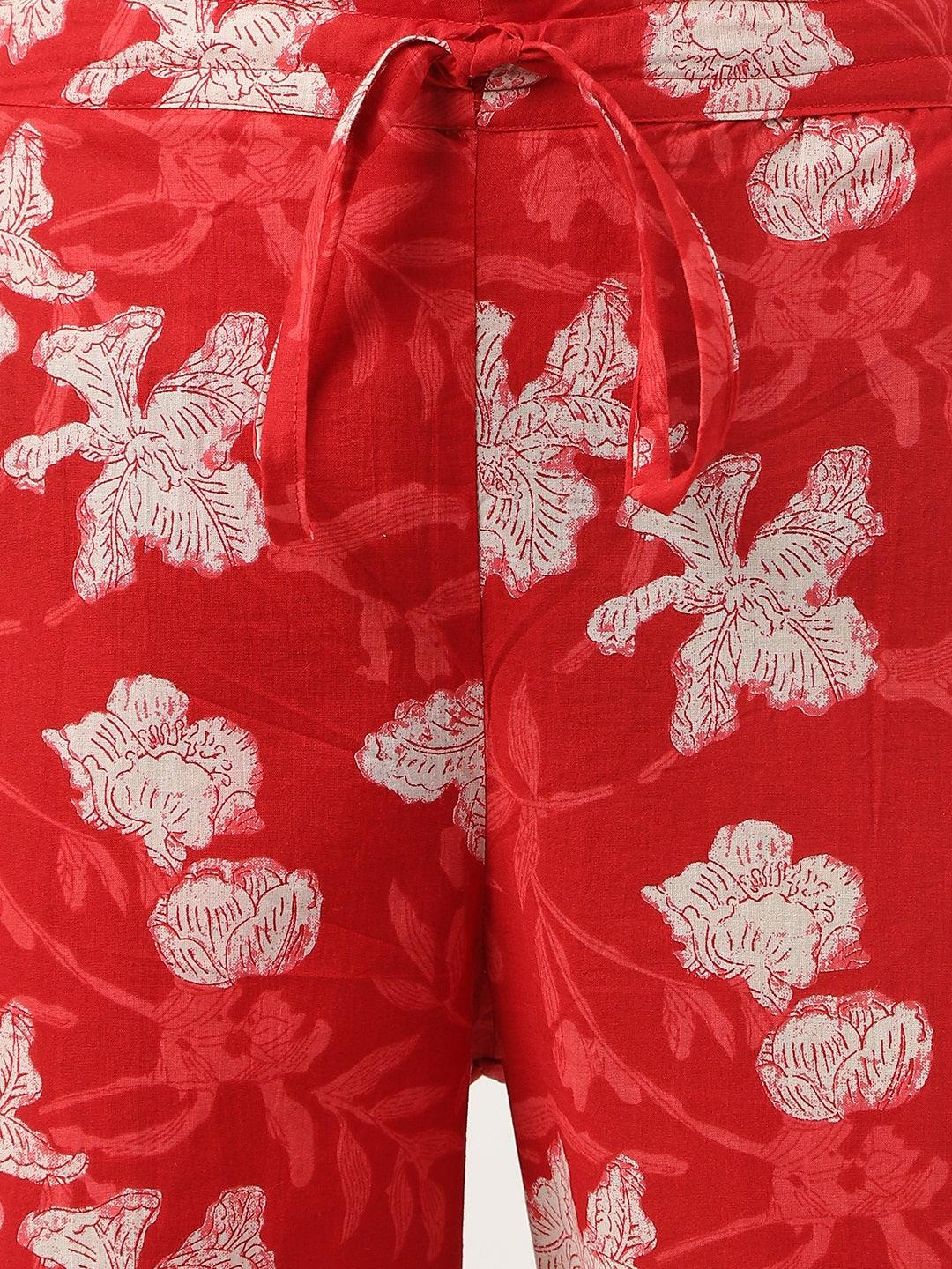  Red Cotton Peplum Top Pant Co-ords Sets 