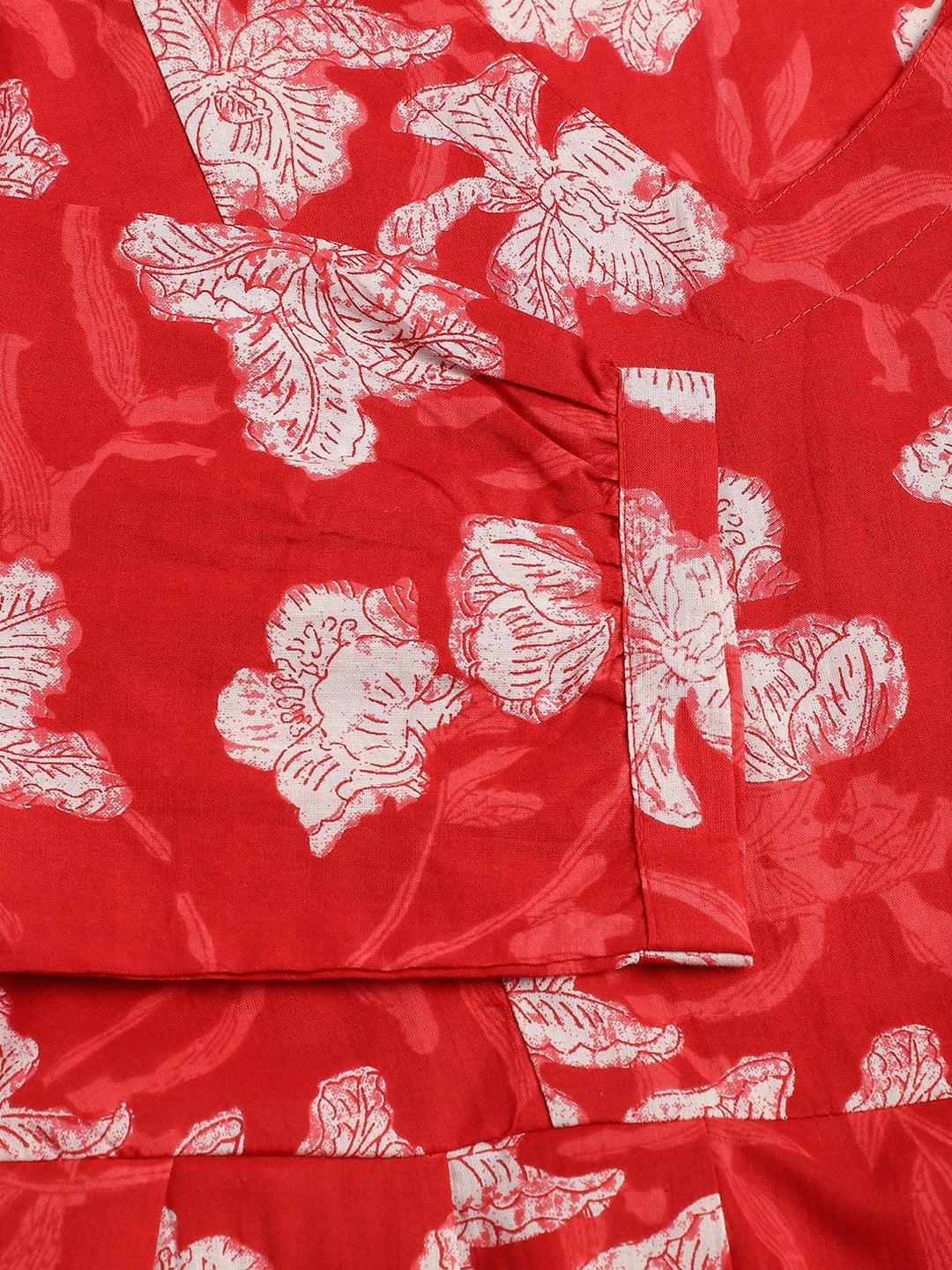 Red Cotton Peplum Top Pant Co-ords Sets 