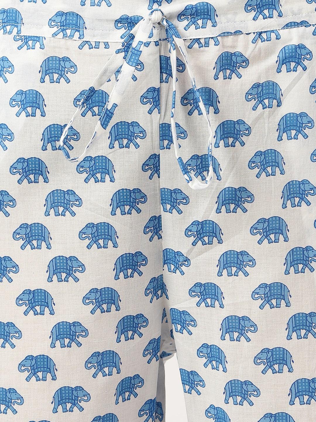  White Animal Printed Cotton Peplum Top Pant Co-ords Sets 