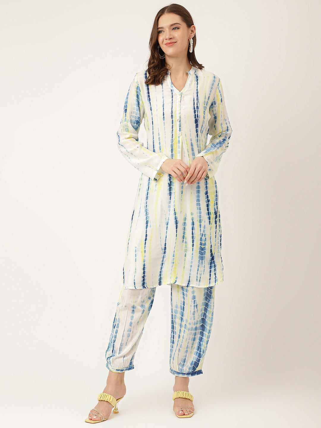 Yellow Blue Tie Dye Muslin Co Ord Set