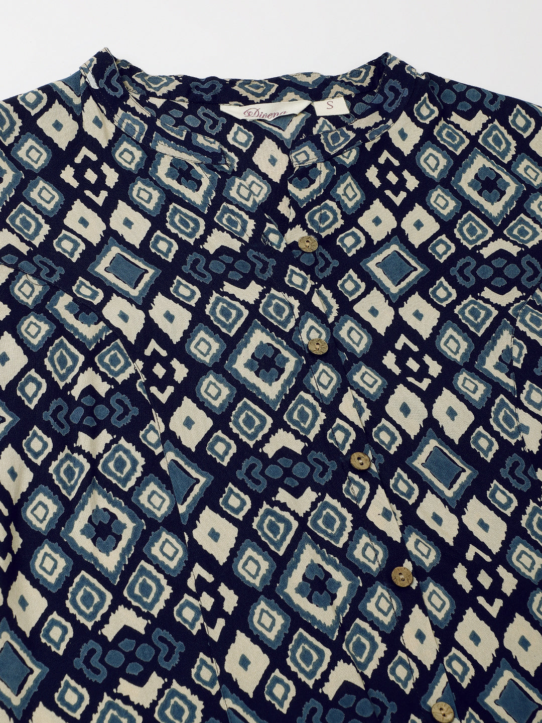 Navy Blue Printed Rayon Regular Fit Top