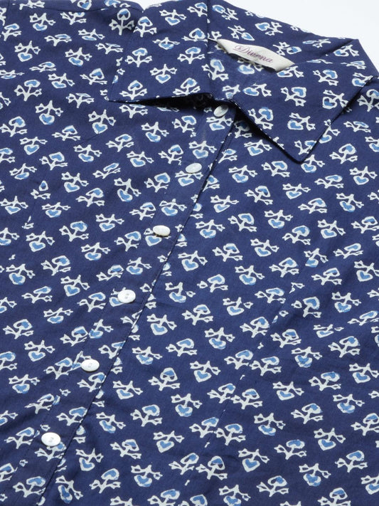  indigo Block Printed Casual Women Shirts 