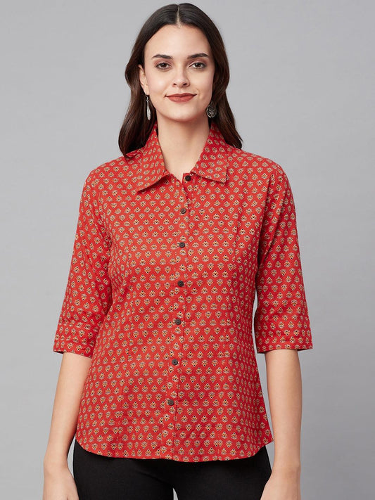  Red Block Printed Casual Women Shirts 