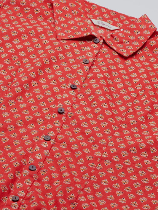  Red Block Printed Casual Women Shirts 