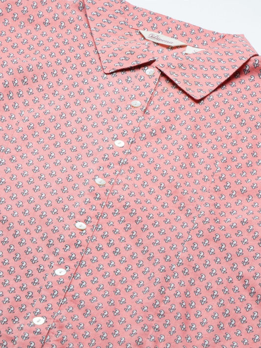  Baby Pink Block Printed Casual Women Shirts 