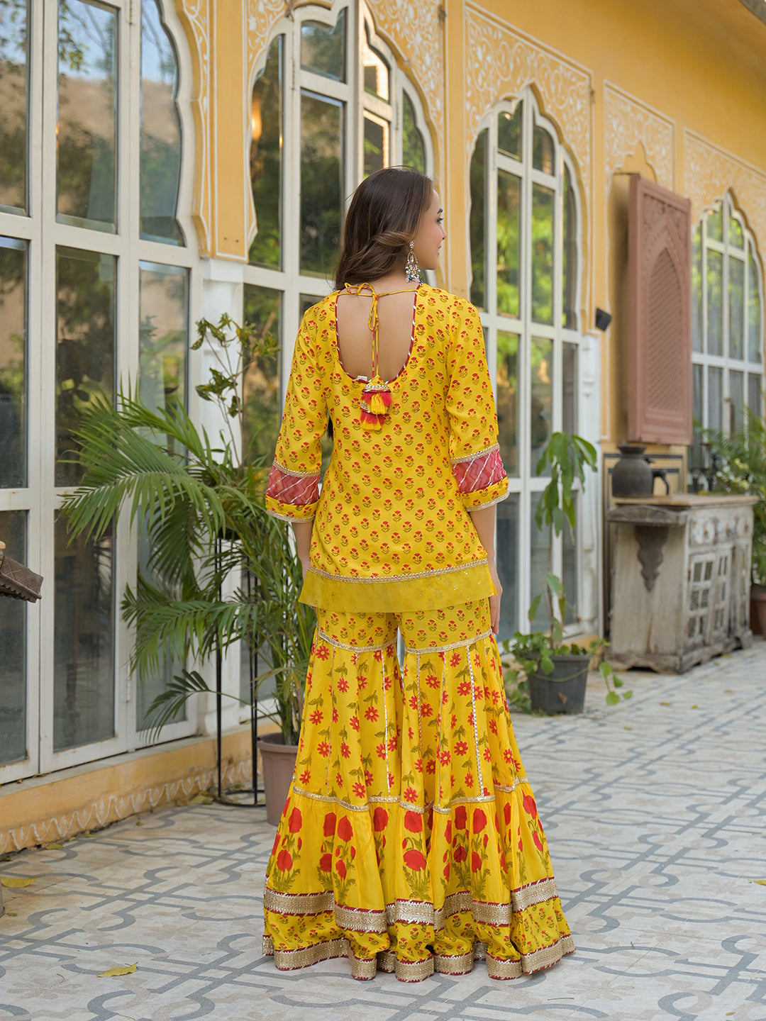 Yellow Muslin Kurti Sharara with Dupatta