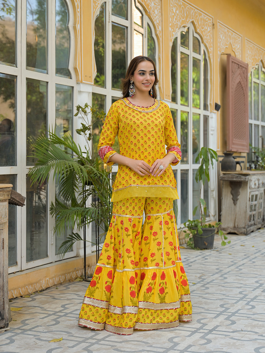 Yellow Muslin Kurti Sharara with Dupatta