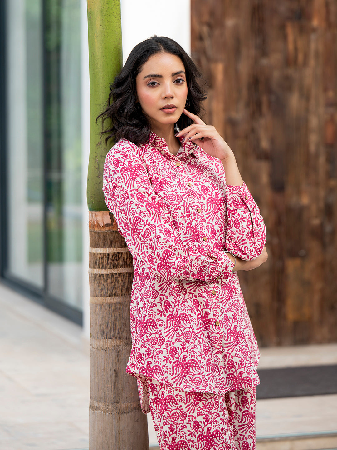 Red Floral Printed Rayon Co-ord Set