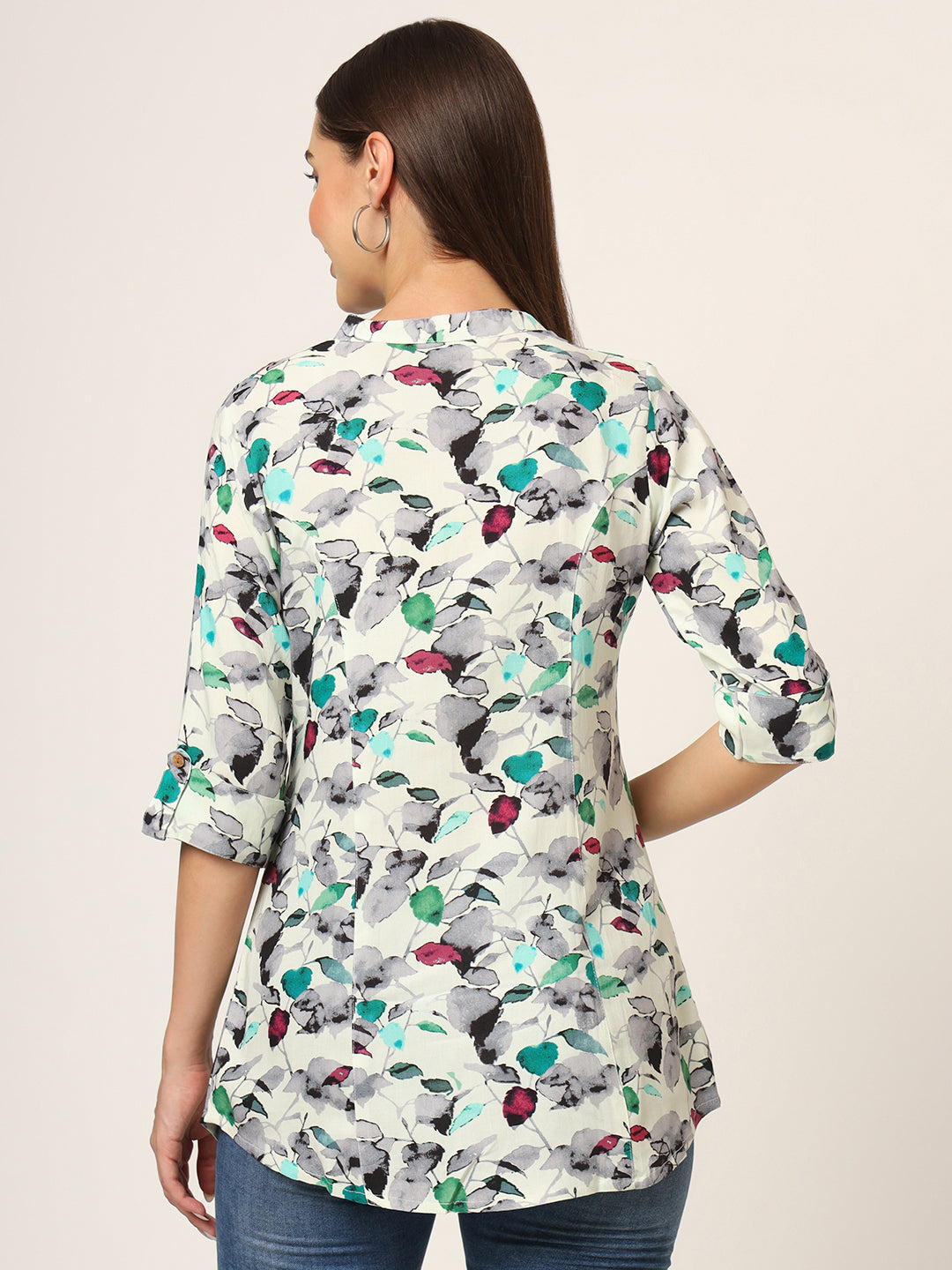 Multicolor Printed Rayon Fabric Shirt Style Top