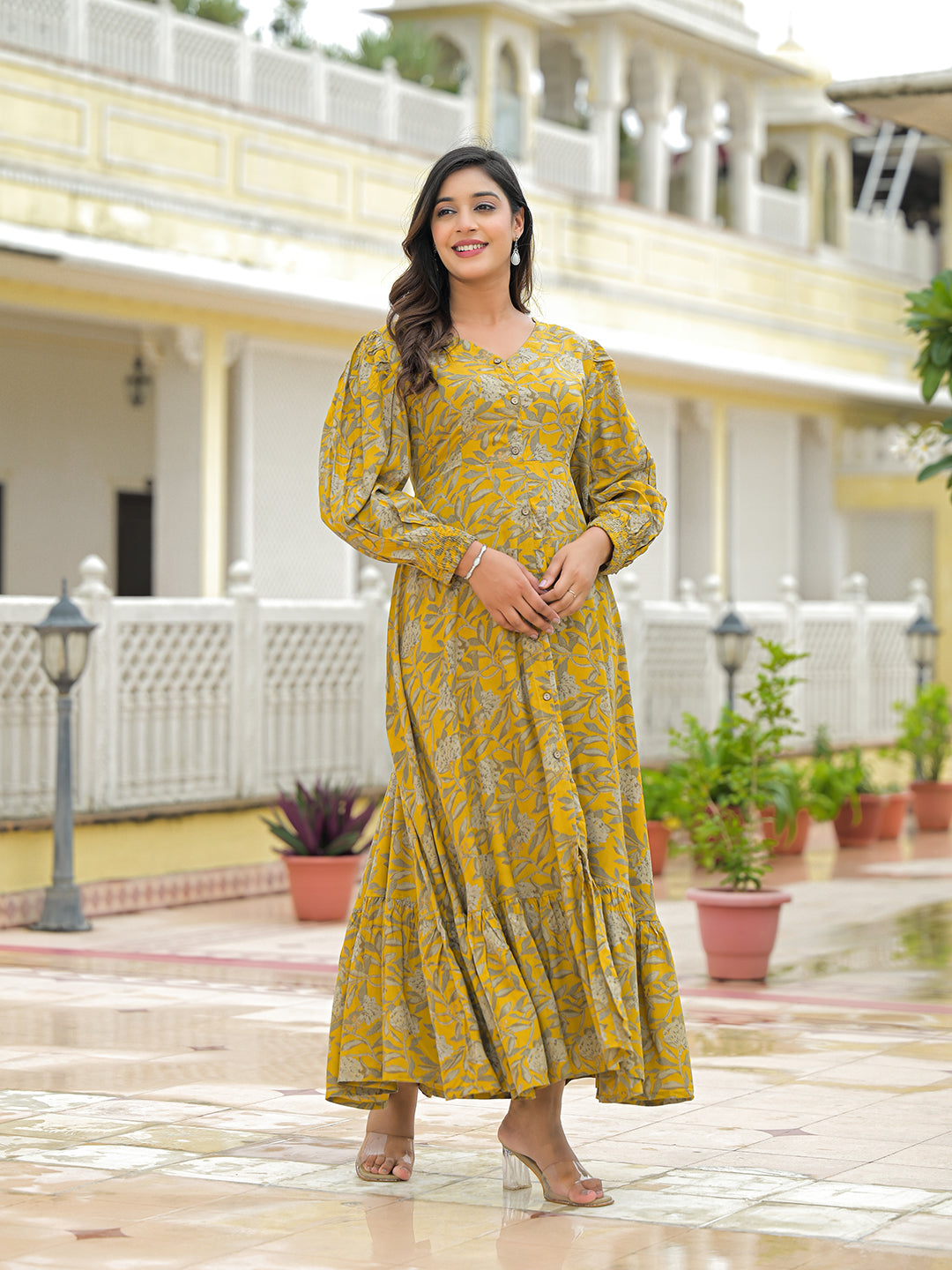 Mustard Rayon Flare Dress