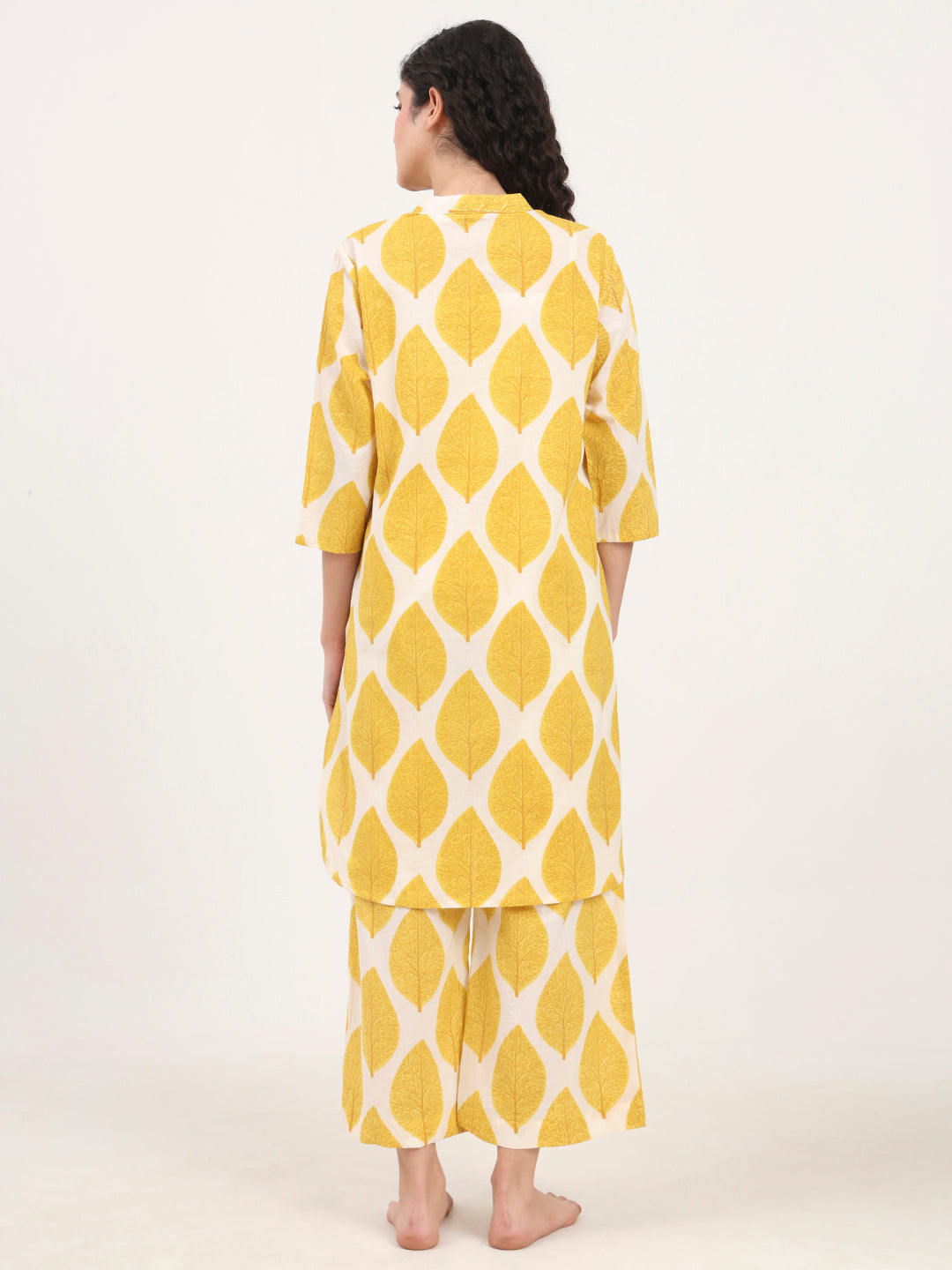 Yellow Printed Cotton Night Suit