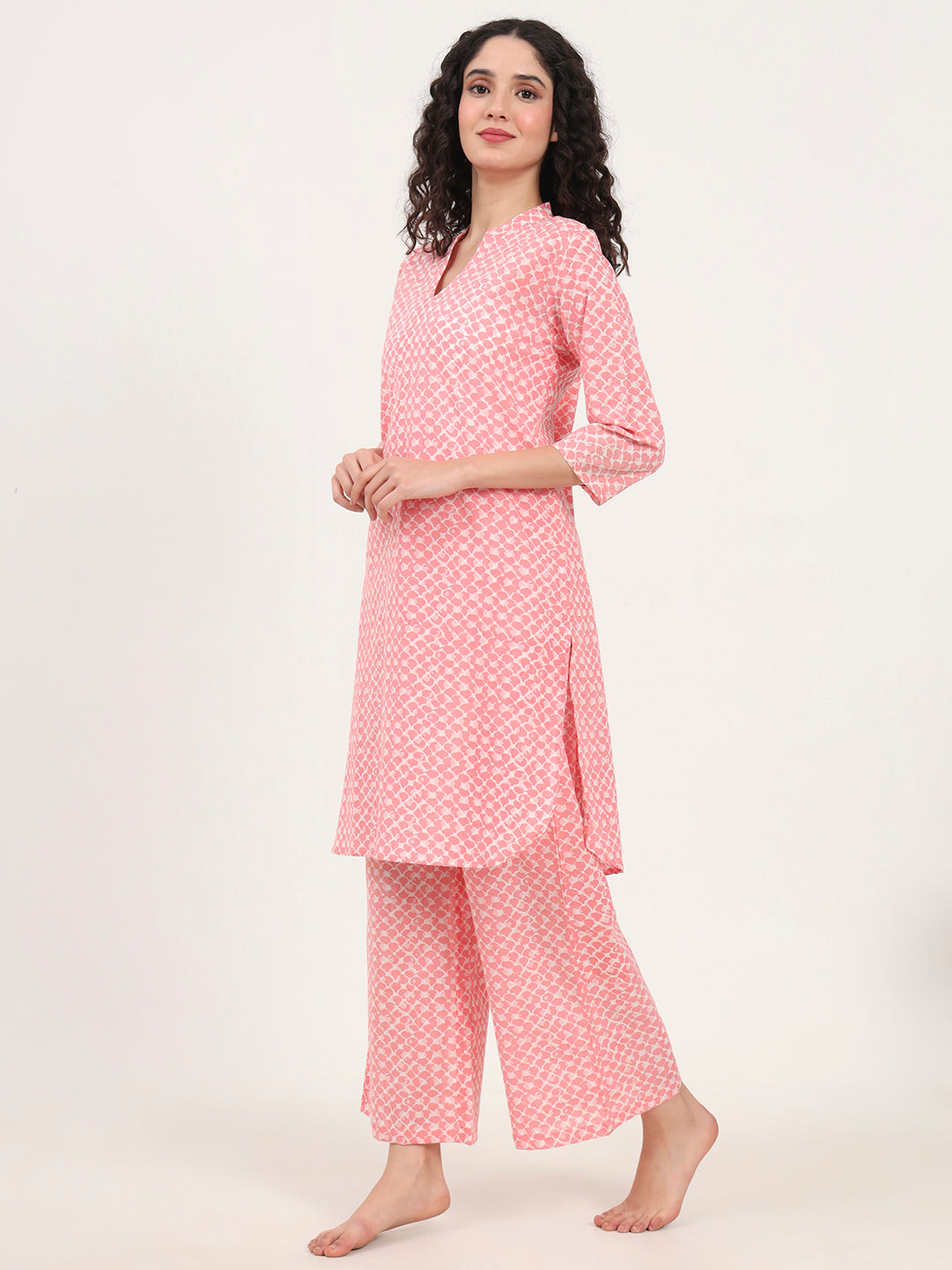 Light Pink Cotton Night Suit Set for women