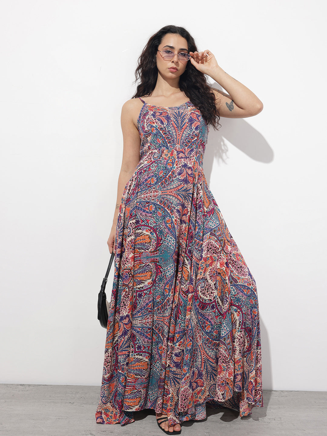 Multi Colored Shoulder strap Rayon Dress