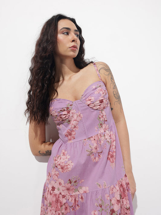Purple Shoulder strap Cotton Dress