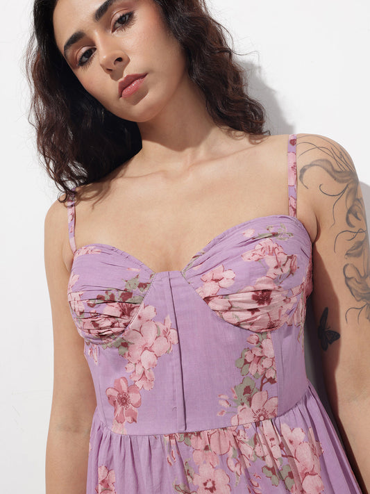 Purple Shoulder strap Cotton Dress