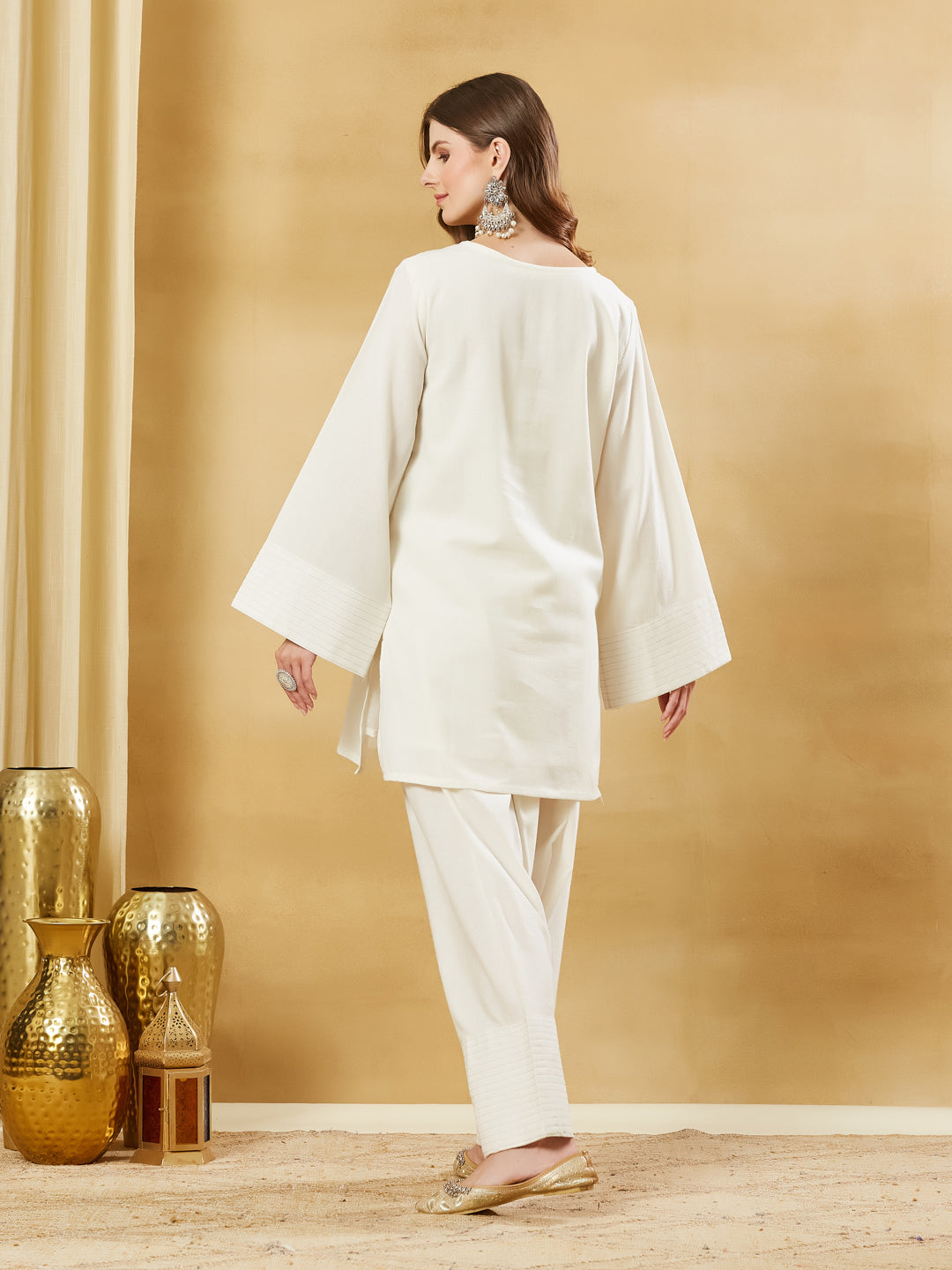 White Solid Cotton Farsi Salwar Suit Set