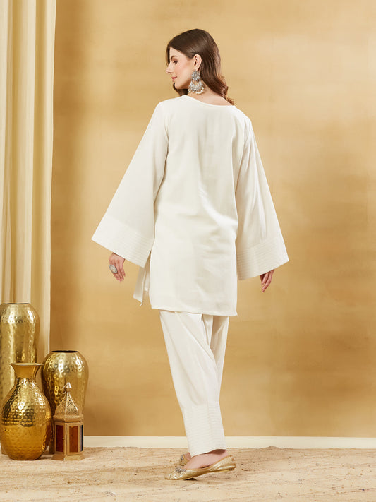 White Solid Cotton Farsi Salwar Suit Set