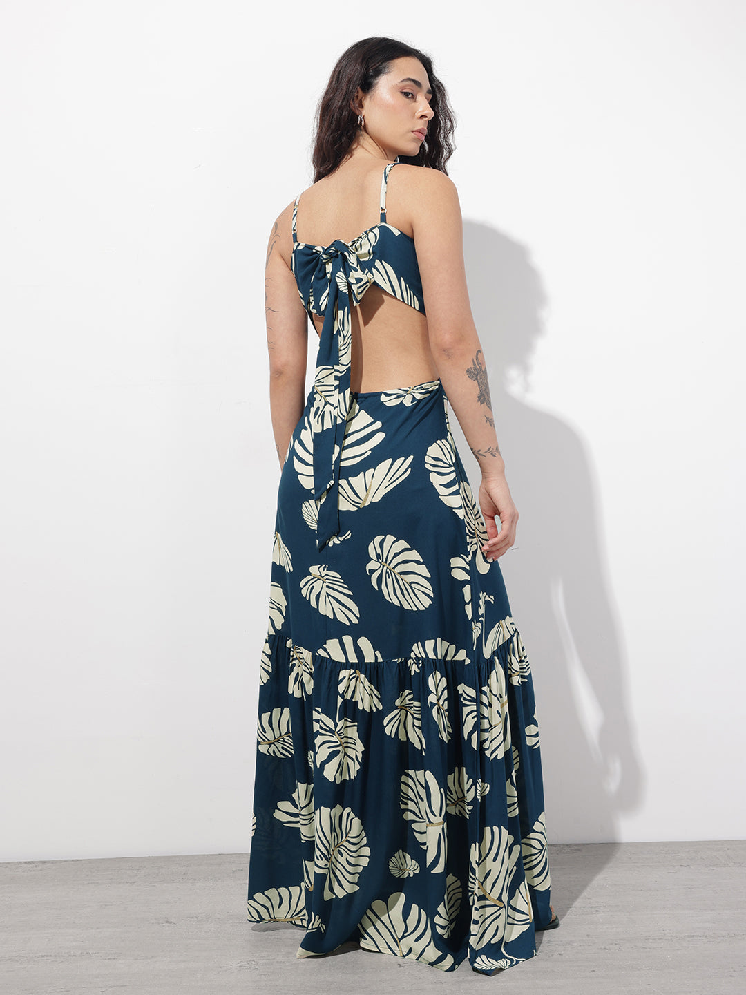 Blue Shoulder Strap Rayon Dress