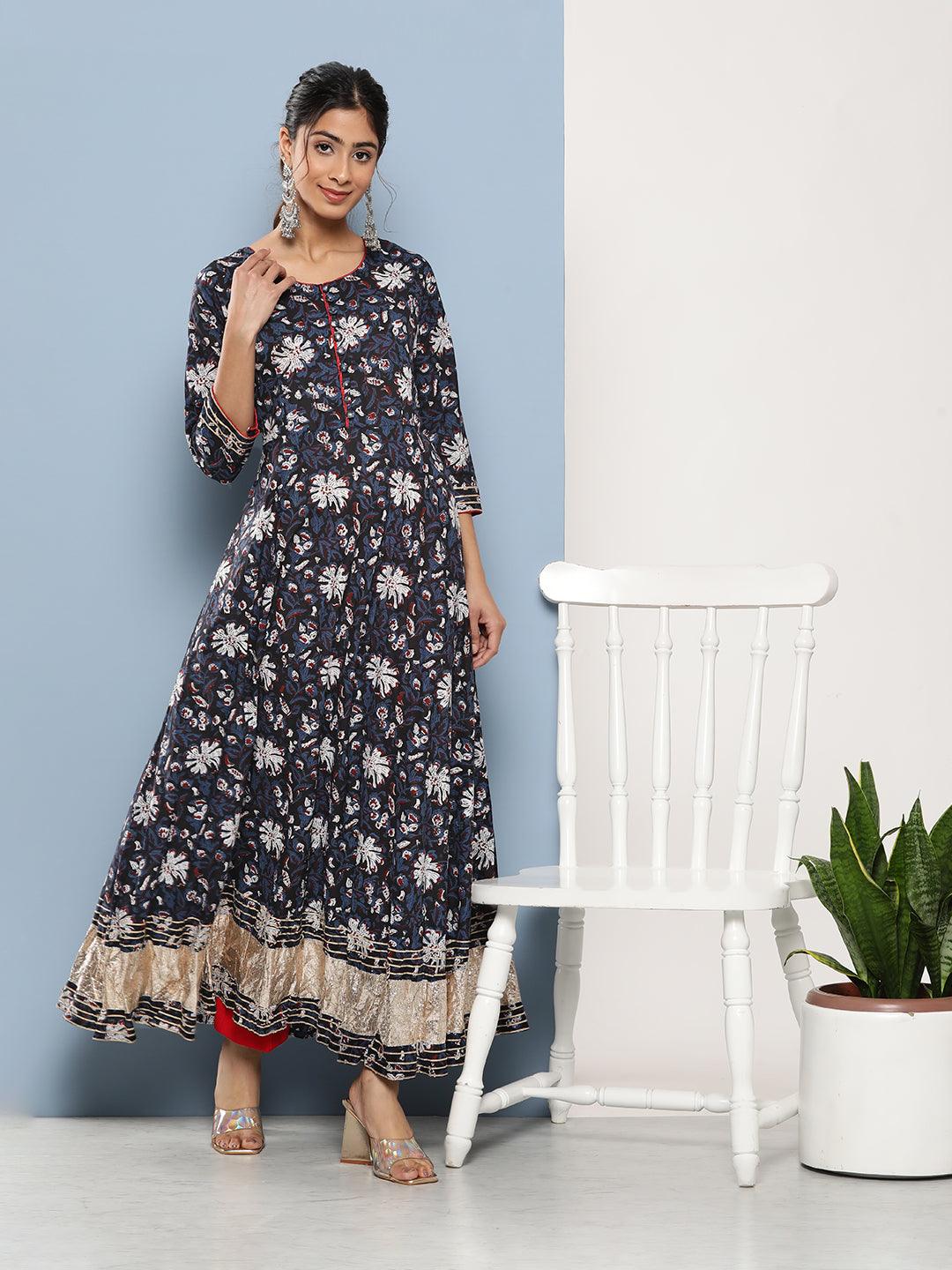  Blue Cotton Anarkali Kurta 