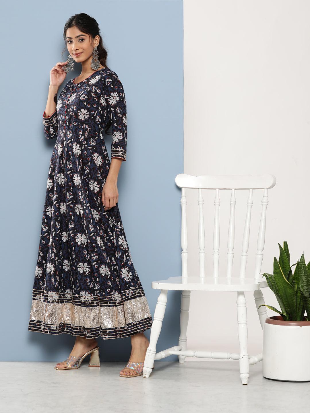  Blue Cotton Anarkali Kurta 