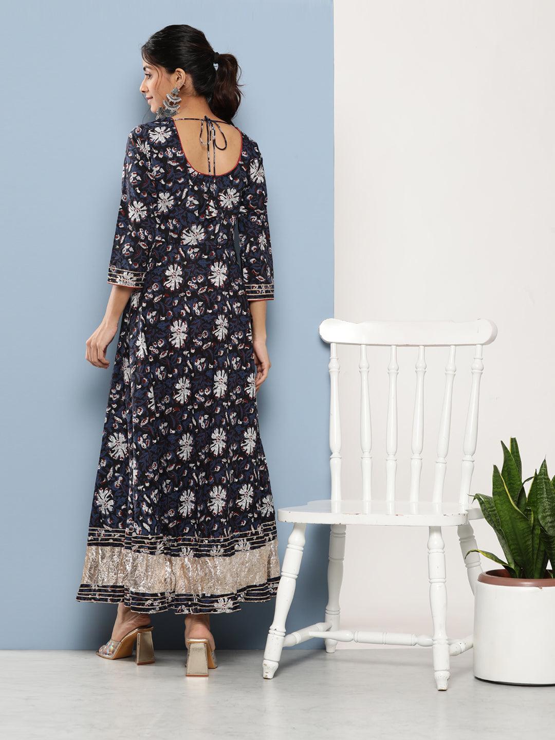  Blue Cotton Anarkali Kurta 