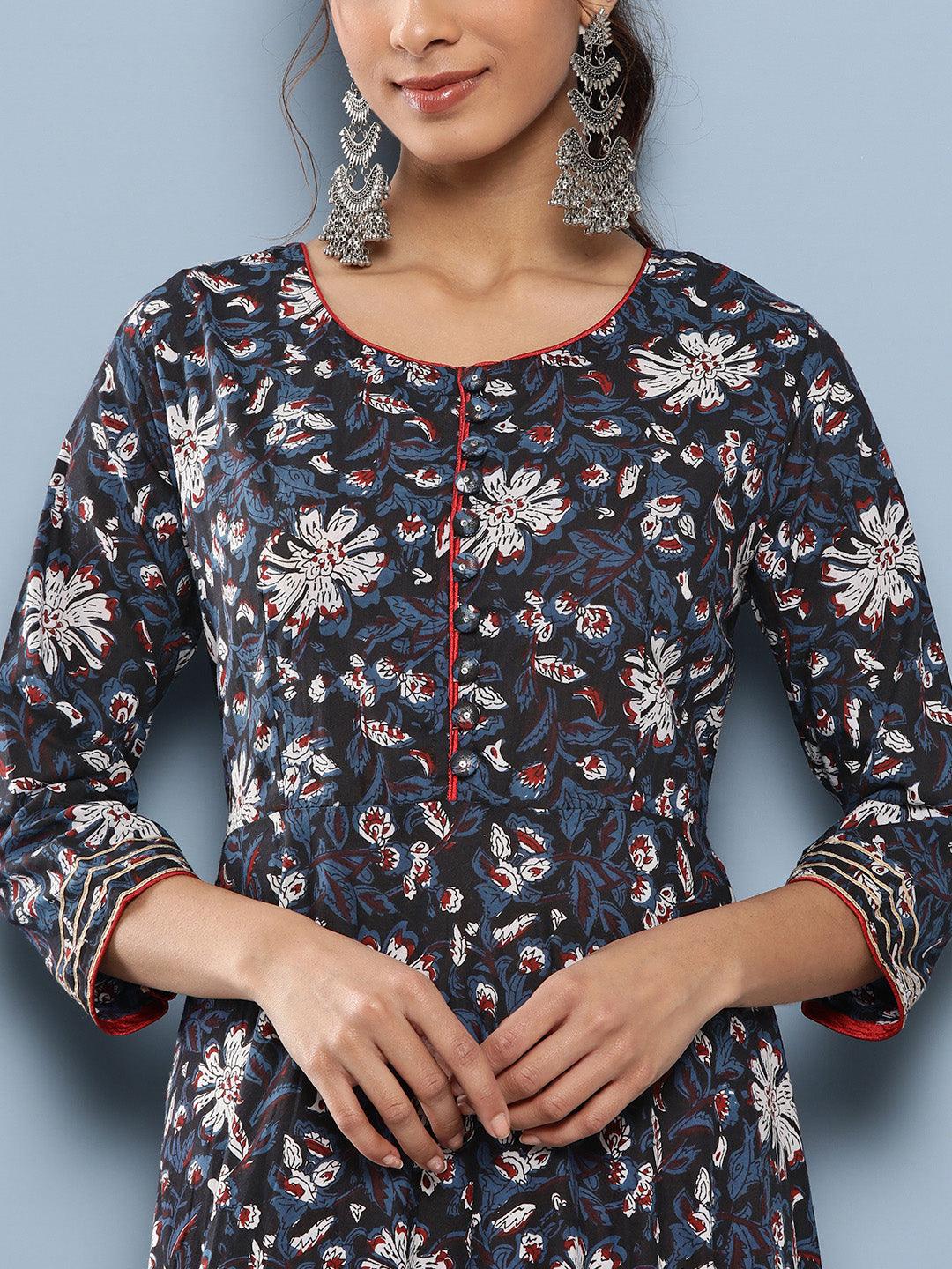  Blue Cotton Anarkali Kurta 