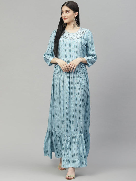  Blue Muslin Flared Gown - world.com