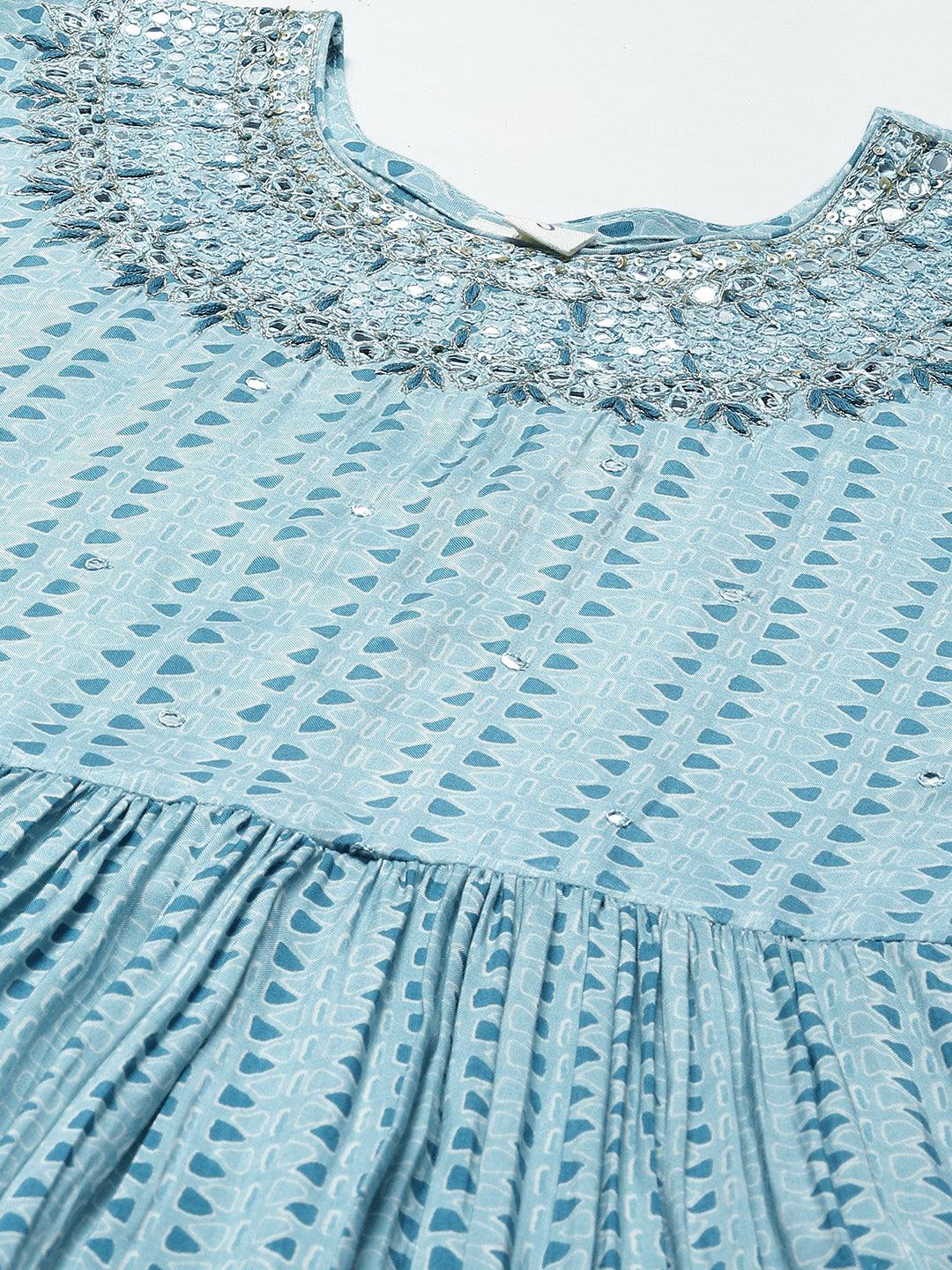  Blue Muslin Flared Gown - world.com