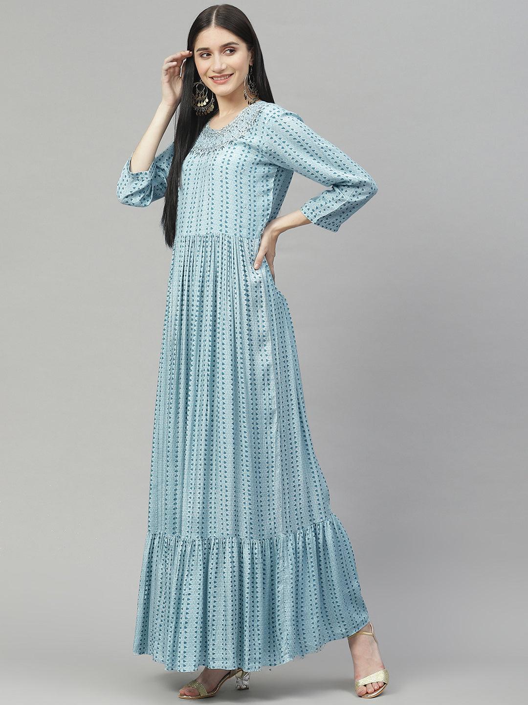  Blue Muslin Flared Gown - world.com