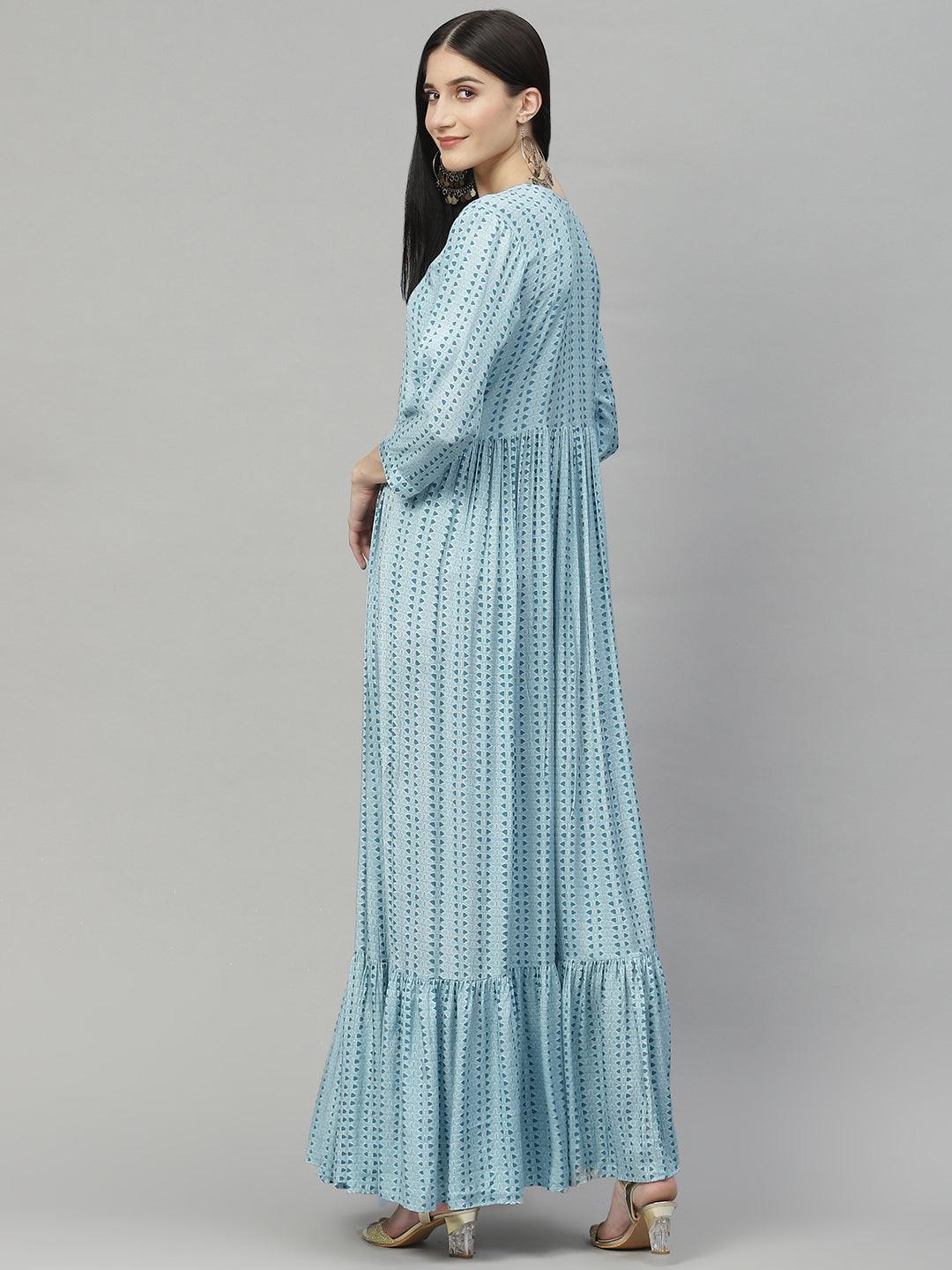  Blue Muslin Flared Gown - world.com