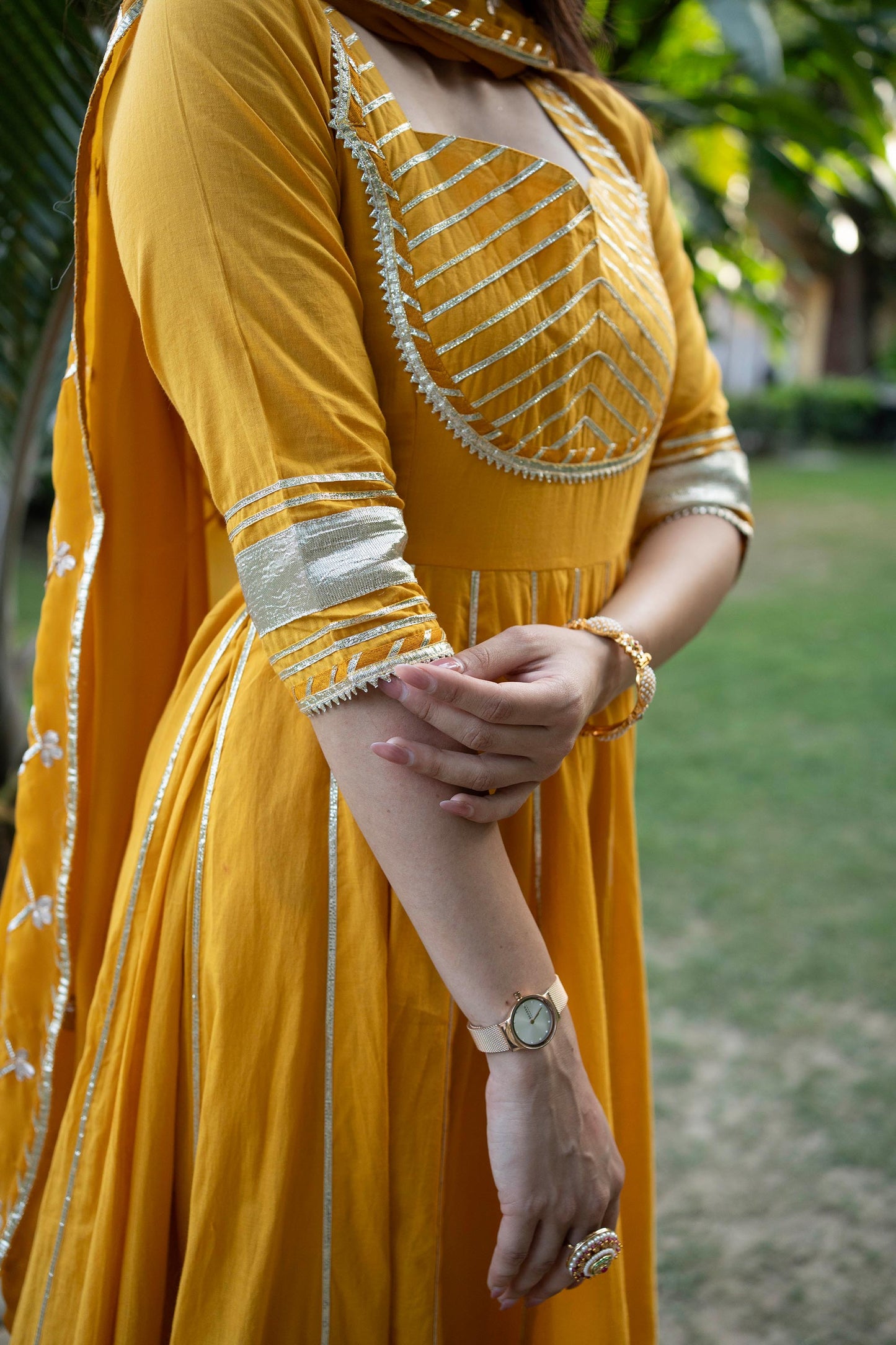 Marigold Kalidar Gottapatti Cotton Suit Set