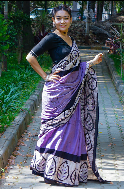 Lavender Love- Handblock Print Natural Dyed - Mulmul Cotton Saree