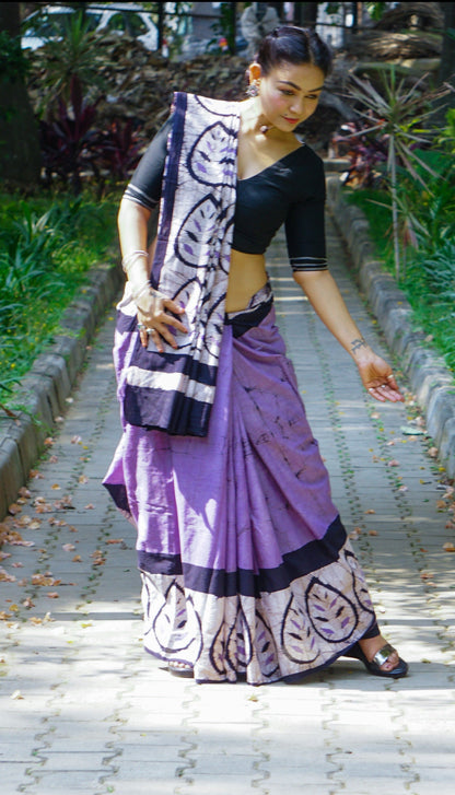 Lavender Love- Handblock Print Natural Dyed - Mulmul Cotton Saree