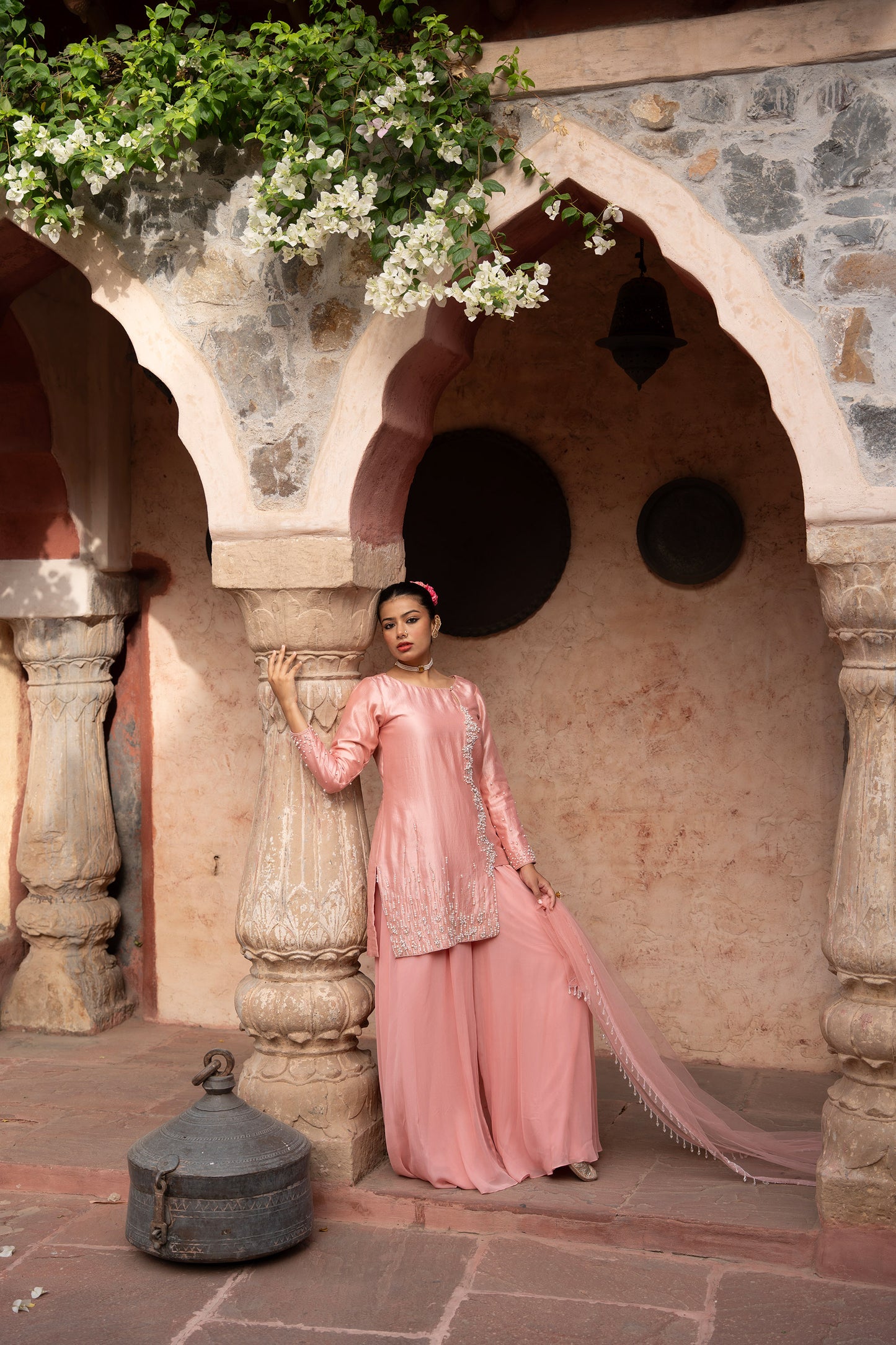 Blush Pink Hand-Embroidered Sharara Set