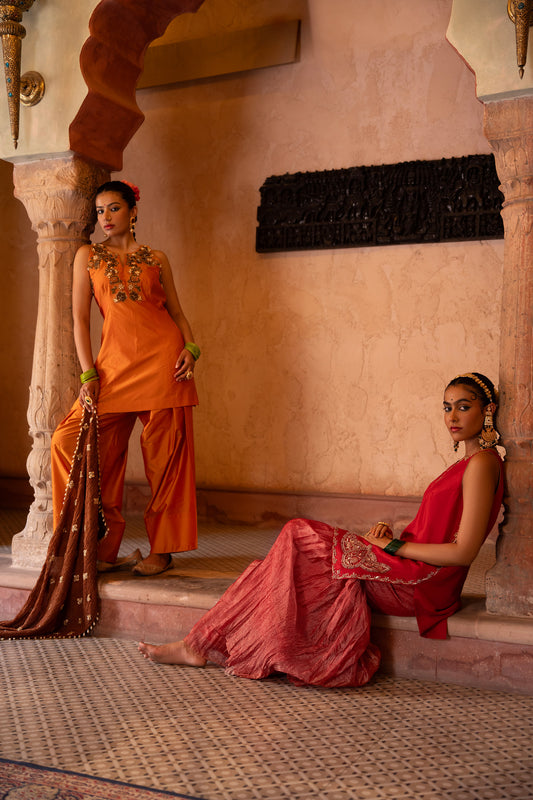 Laal Rang Hand-Embroidered Gharara Set