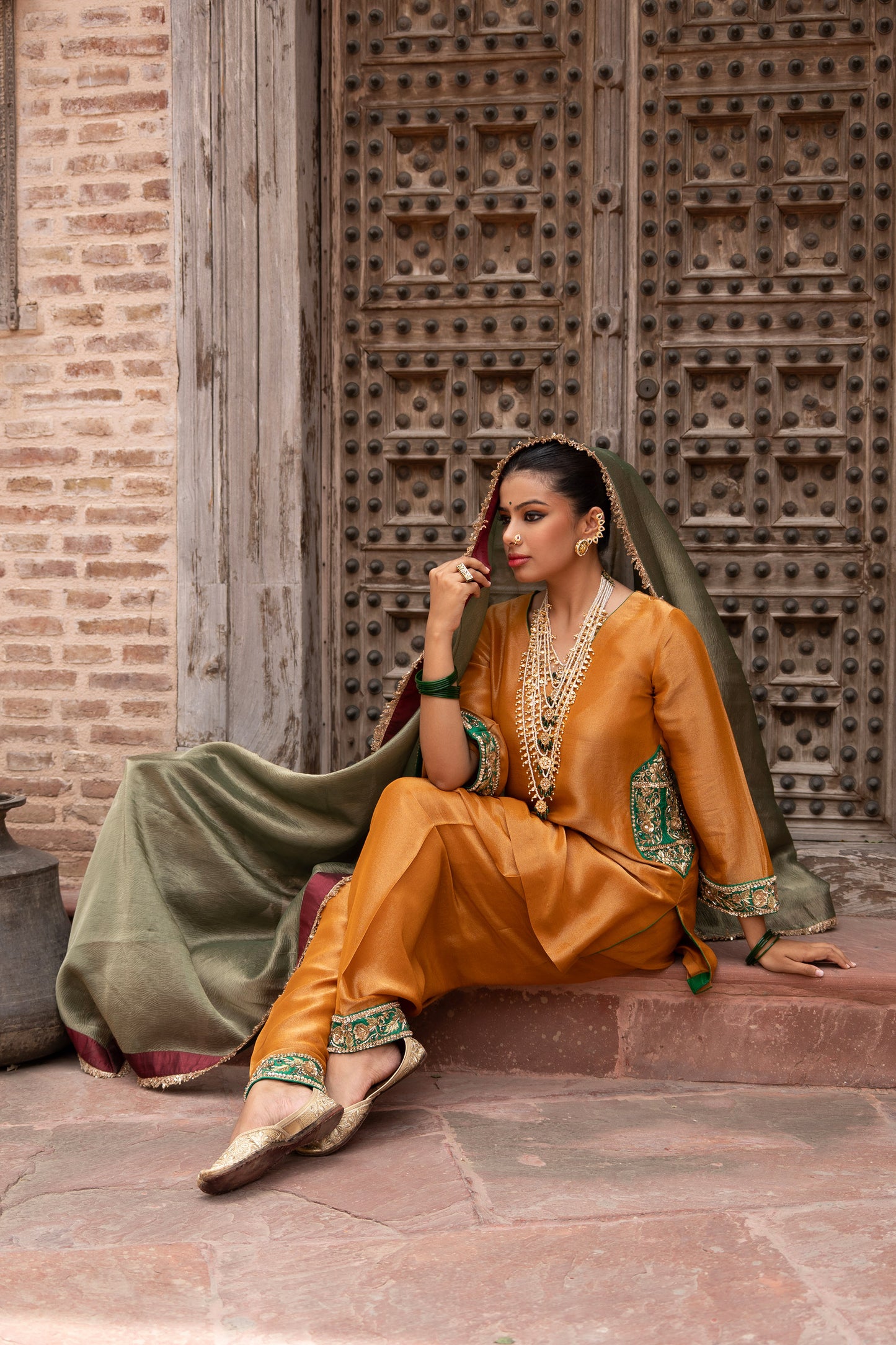 Surmayi Sunehri Hand-Embroidered Balloon Salwar Set