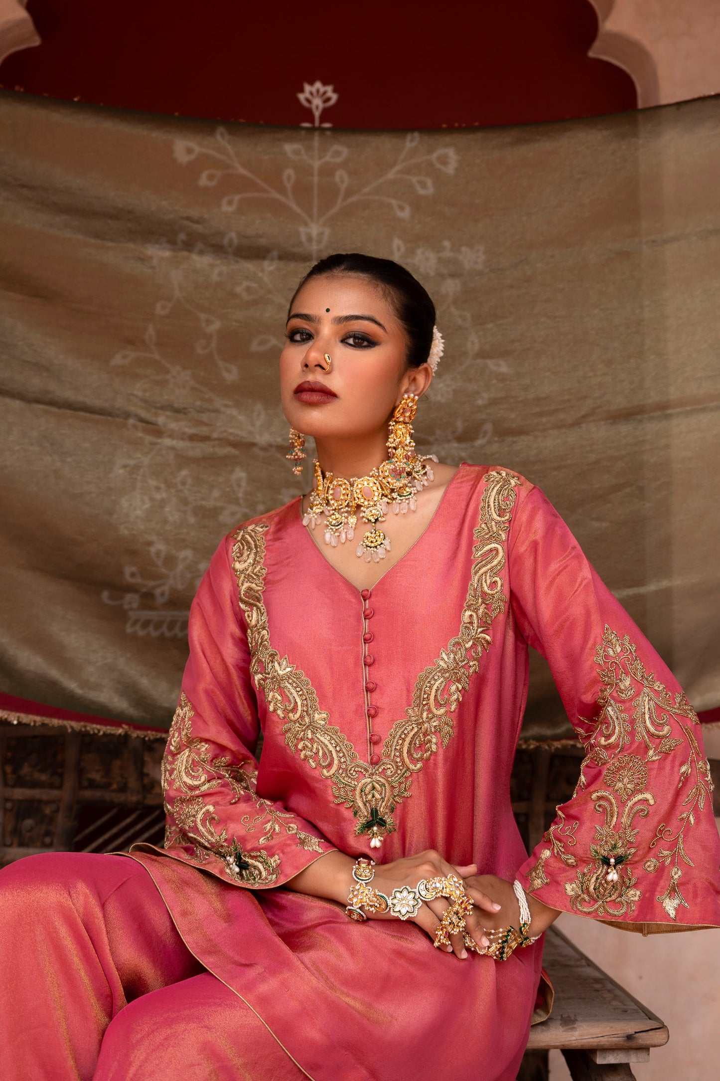 Gulabi Raag Hand-Embroidered Gharara Set
