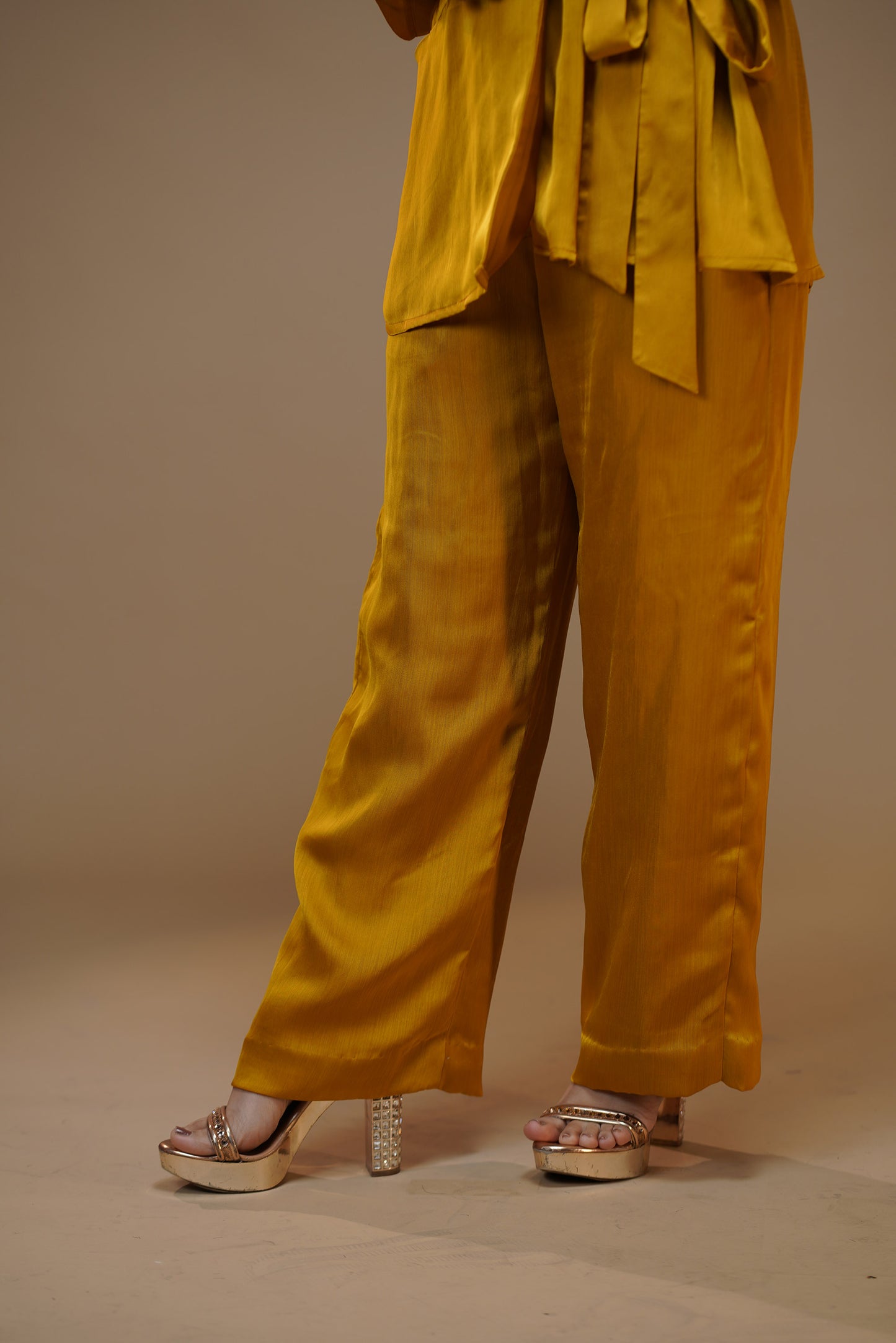 Sunny Yellow Knot Satin Pant Set