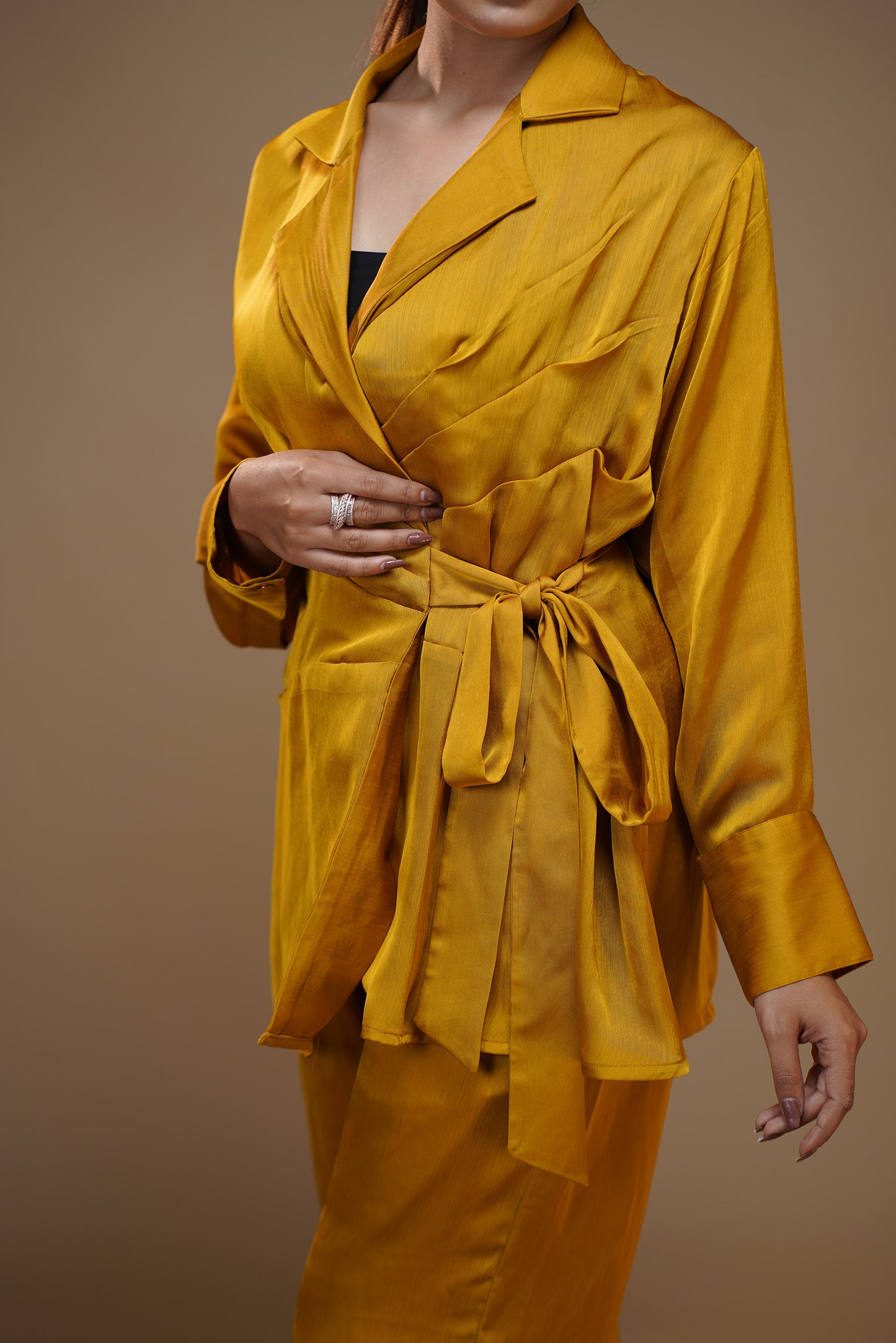 Sunny Yellow Knot Satin Pant Set