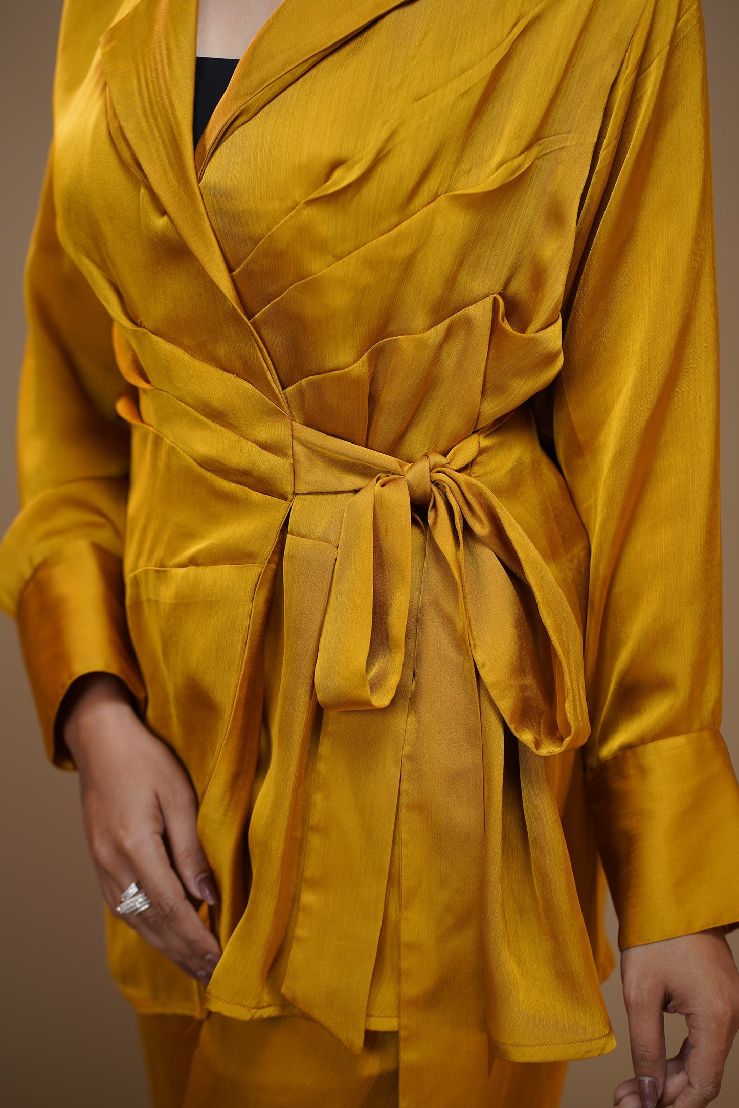 Sunny Yellow Knot Satin Pant Set