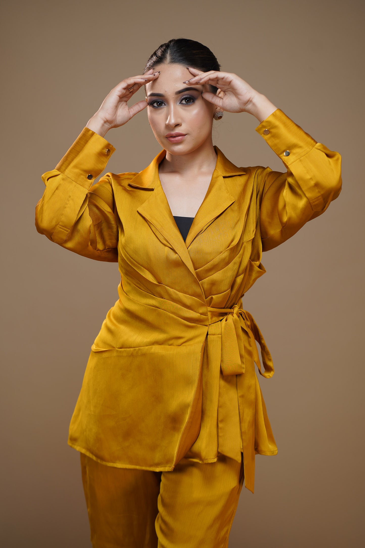 Sunny Yellow Knot Satin Pant Set