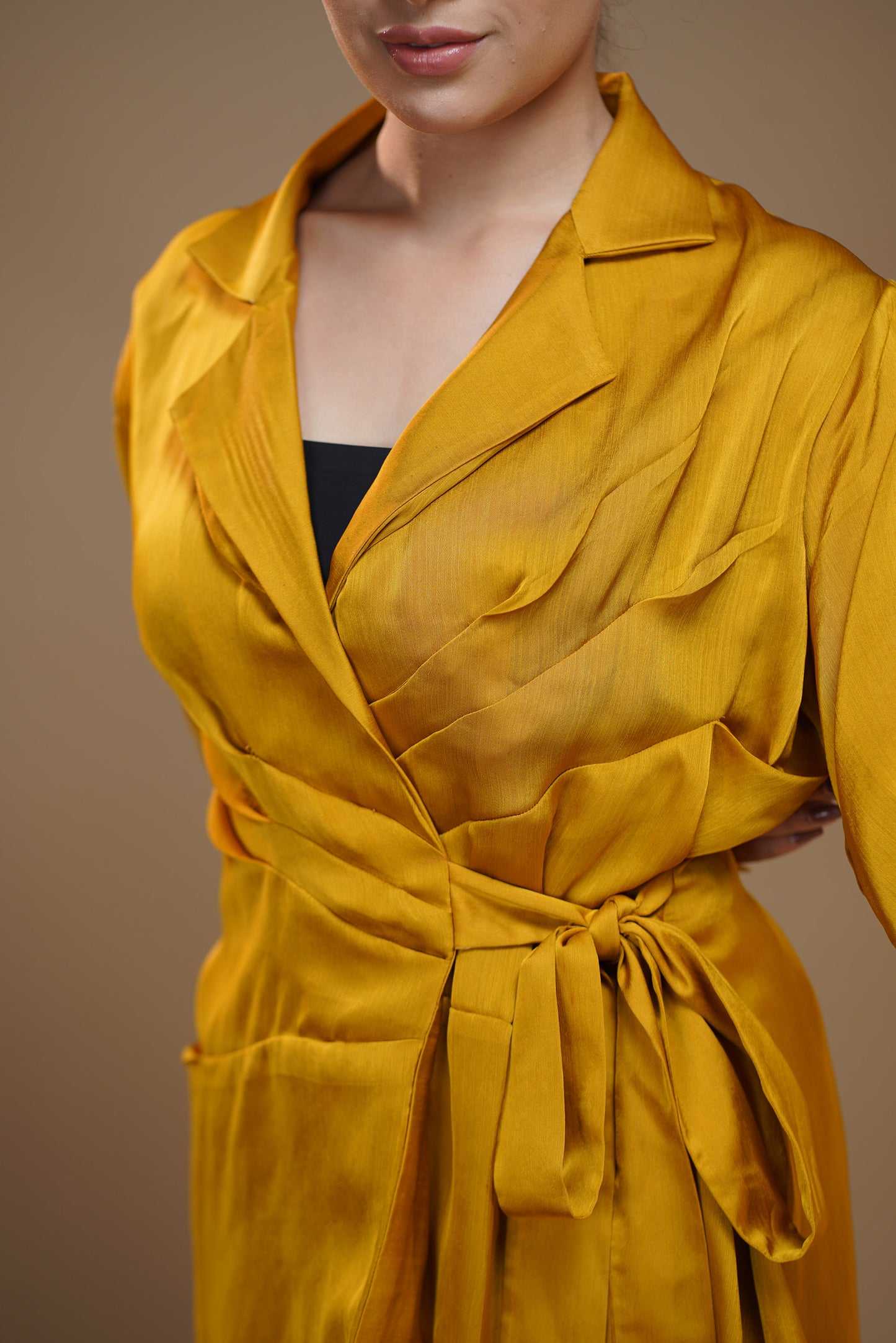 Sunny Yellow Knot Satin Pant Set
