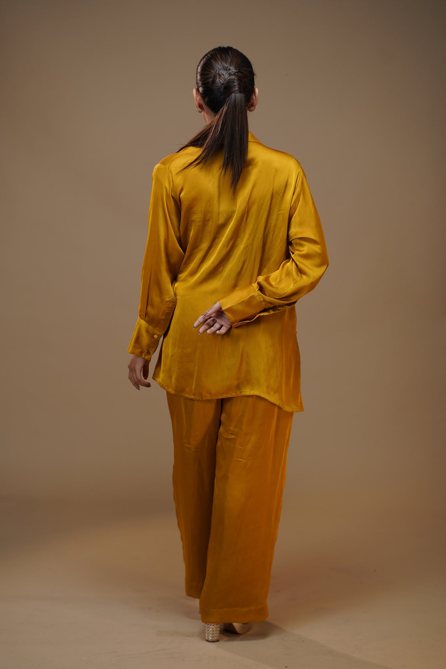 Sunny Yellow Knot Satin Pant Set