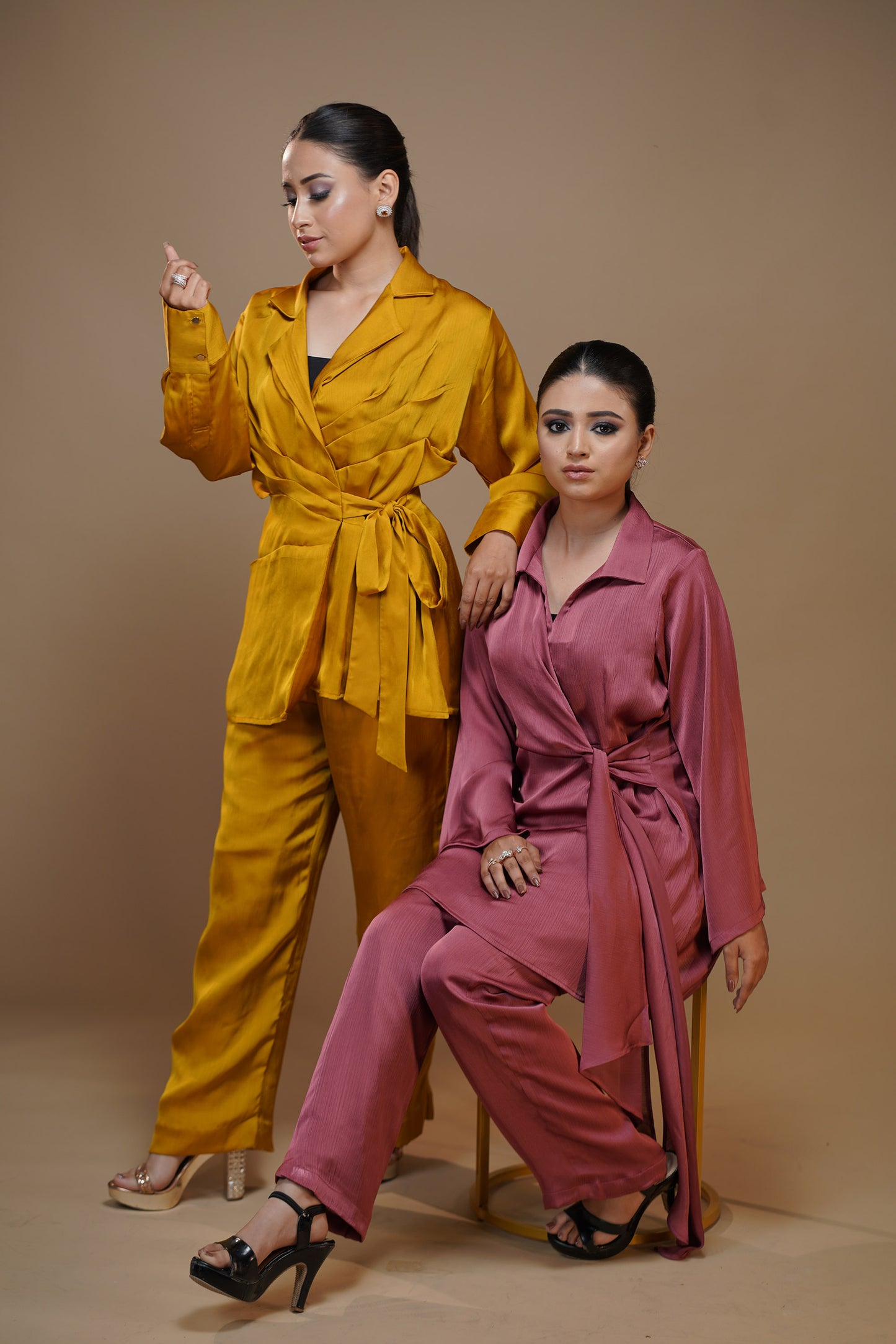 Sunny Yellow Knot Satin Pant Set