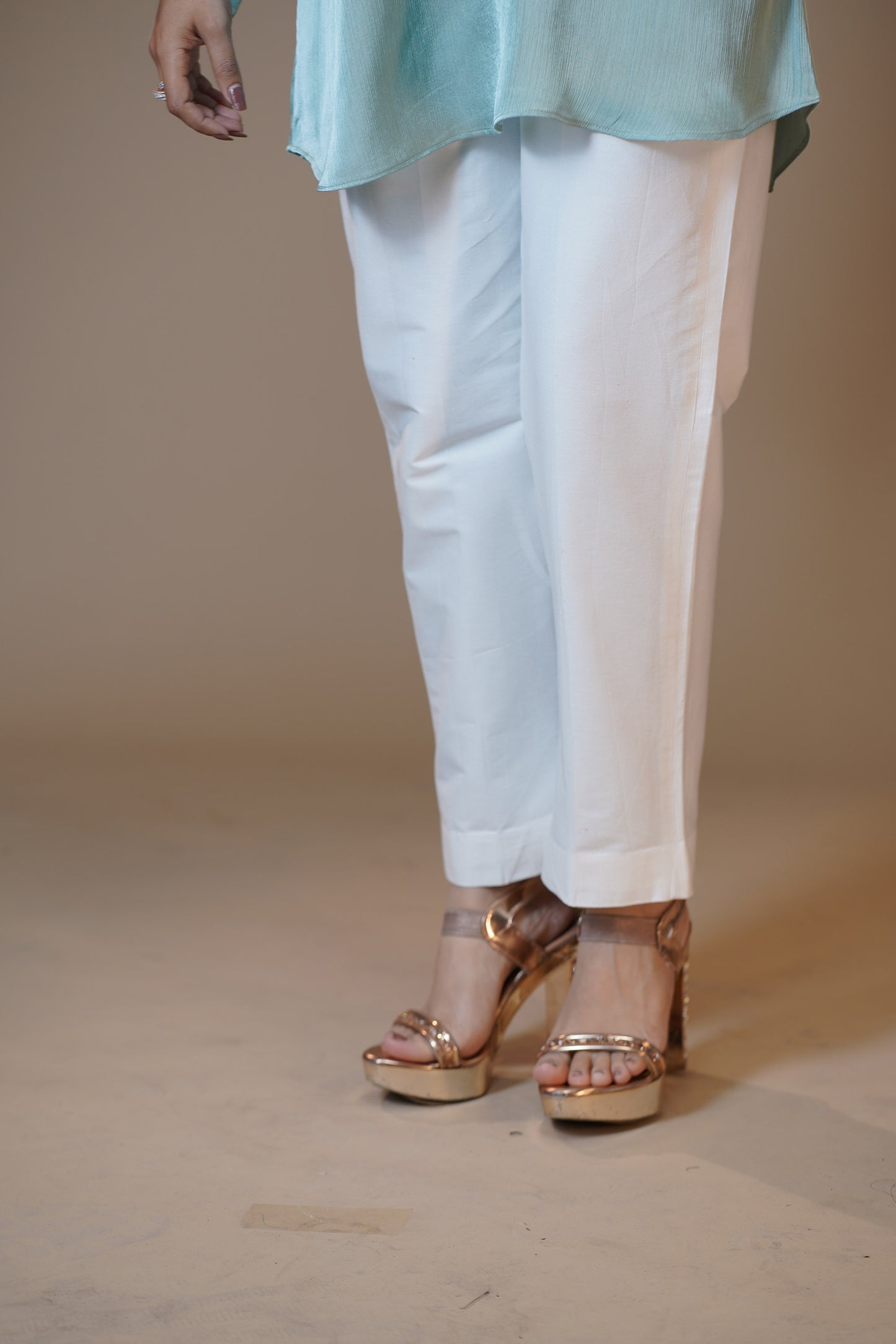 Embroidered Aqua Blue Crushed Satin Pant set