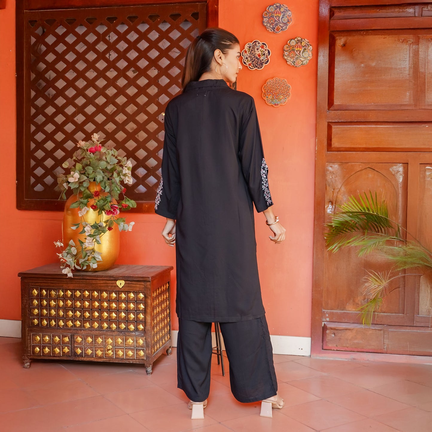 Black Rayon Cut & Embroidery Work Kurti