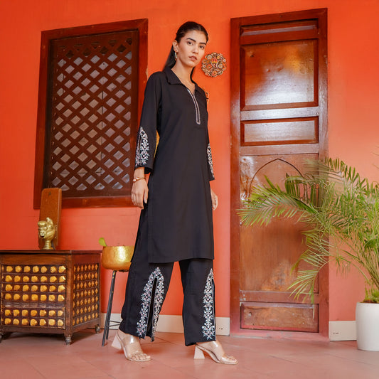 Black Rayon Cut & Embroidery Work Kurti