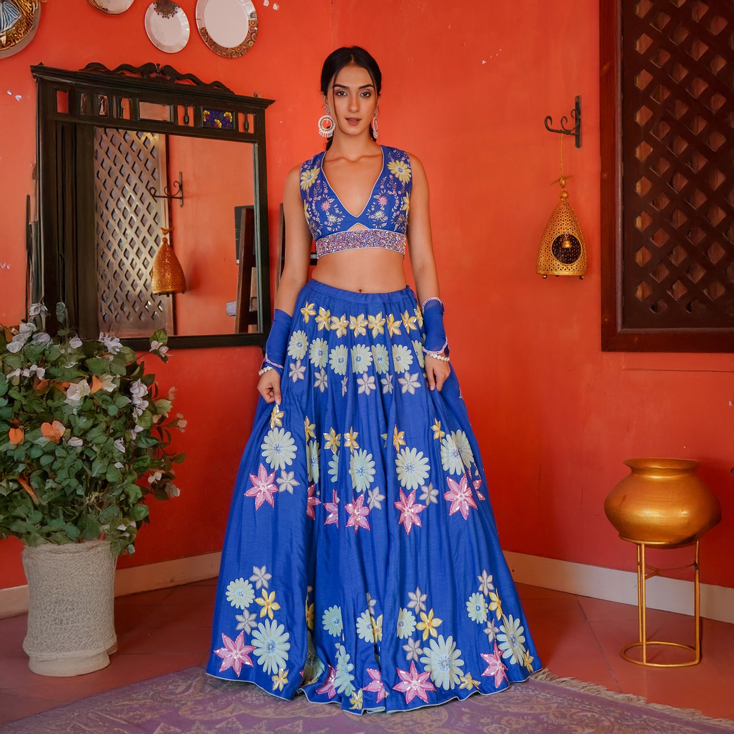 Blue Dola Silk Cut & Hand Work Designer Lehanga